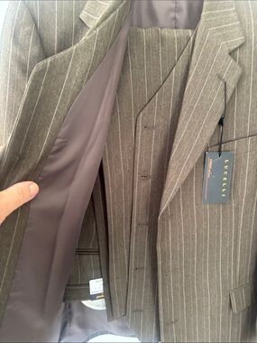 Brown Pinstripe Men's Three-Piece Suit Vest & Jacket. NWTS.